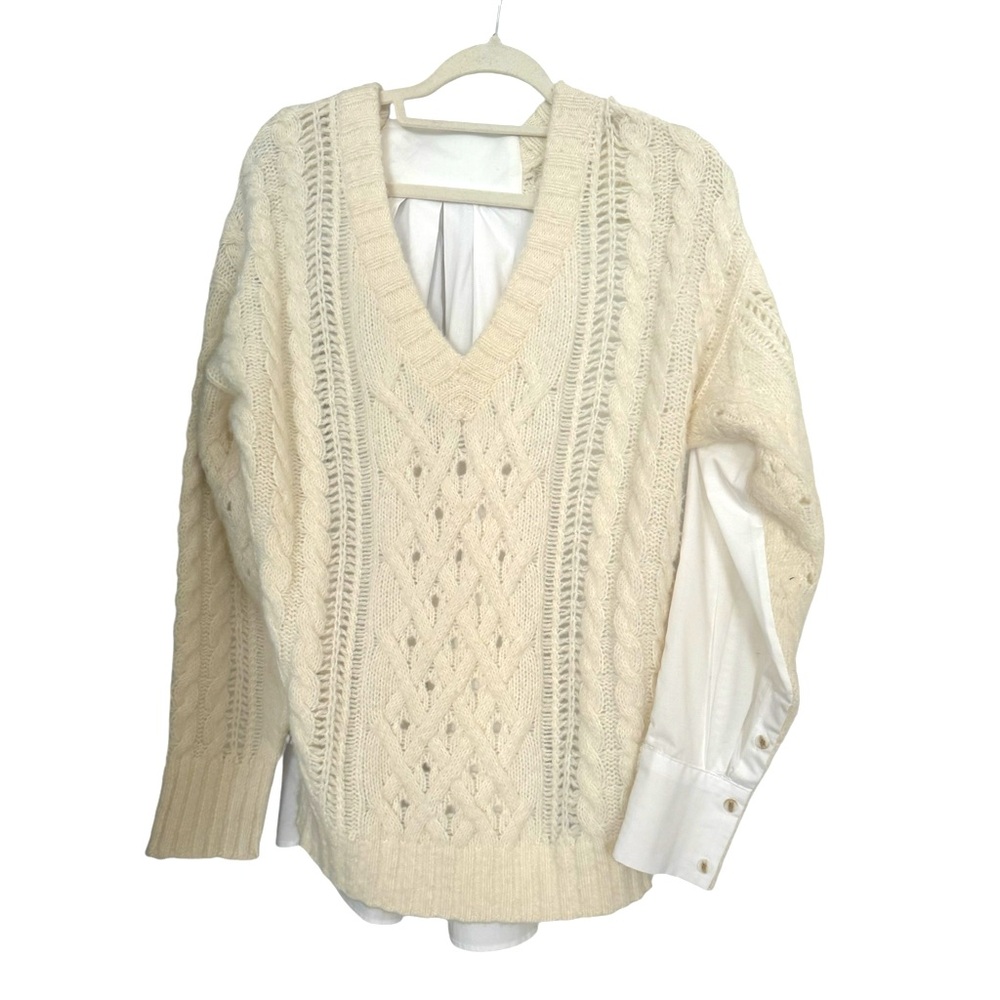 NWT NAADAM Cream Cable knit Cashmere/white blouse combo. Size Small